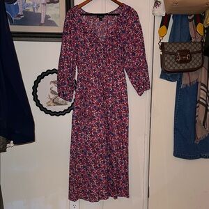 J. Crew Long Sleeve Dress - Red and Blue Floral